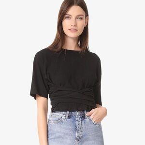 New A.L.C. Vita Black Wrap Cropped Top with Tie T Shirt in Black Size S/P